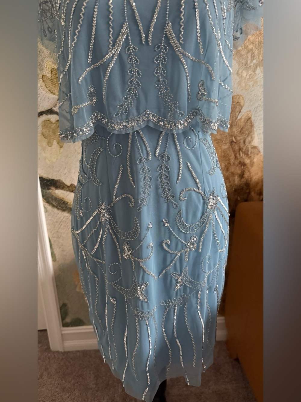 Adrianna Papell Blue Beaded Overlay Prom Cocktail Dress 6 - Picture 4 of 11